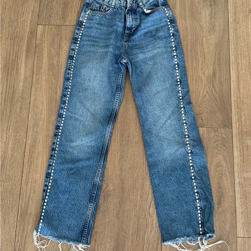 Zara Blue Jeans with Round Stud Embellishments